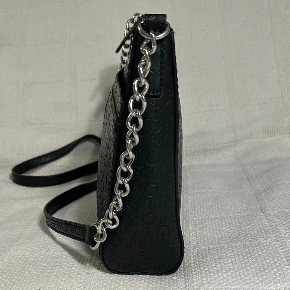 Guess Black Textured Shoulder Bag with Chain Strap - Image 4