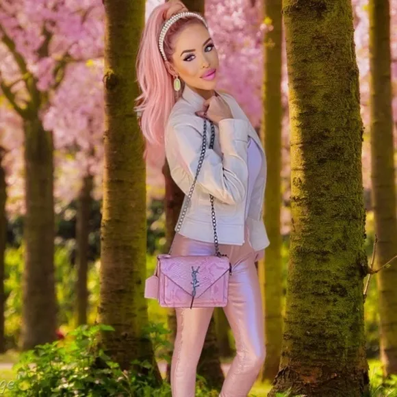 Butt Lift Leather Look Pink Painted PVC Jeans Pocketed #Barbiecore Gold Tint Size undefined - Image 3