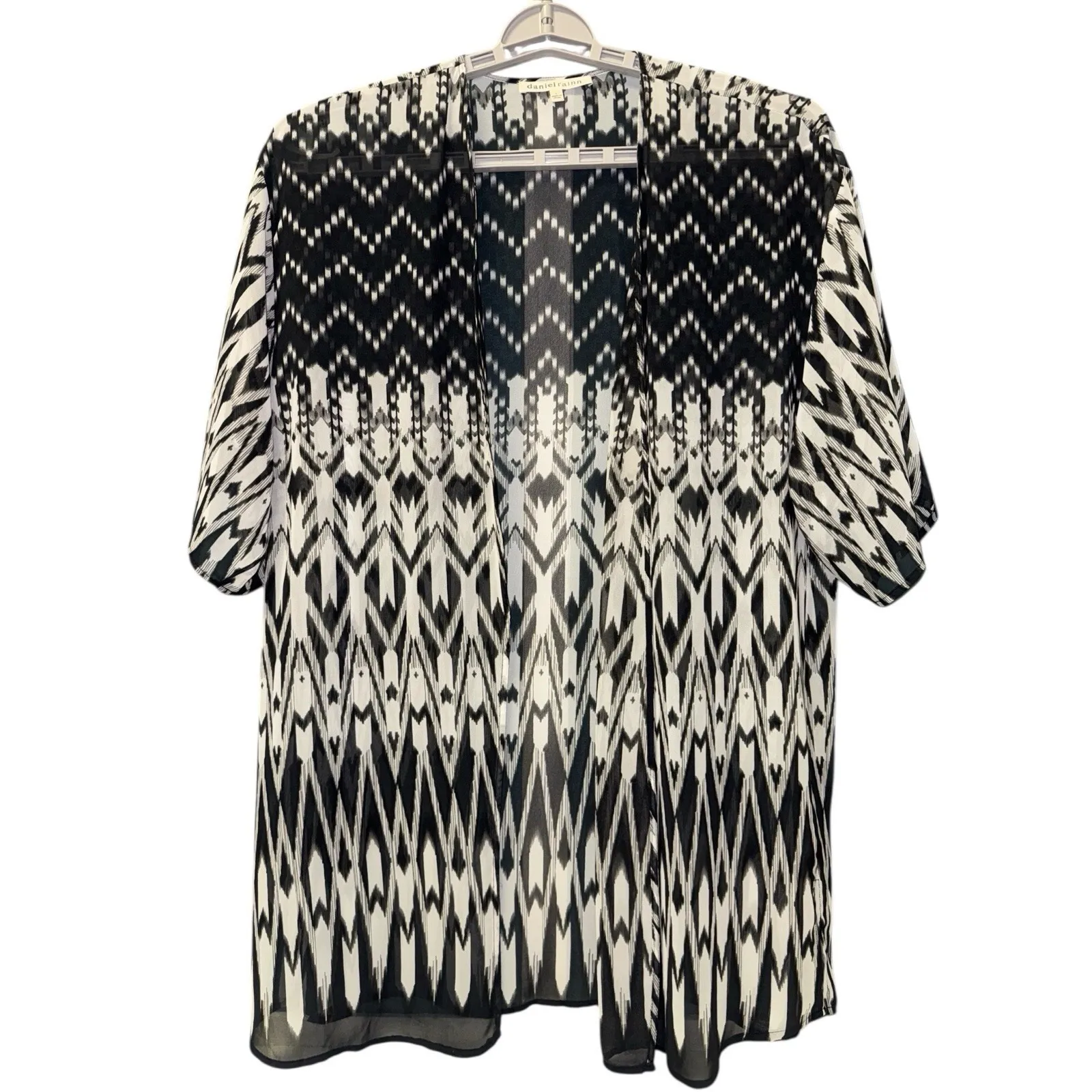 Daniel‎ Rainn Women's Top L Black White Flowy Sheer Cardigan Open Front Cover Up - Image 7