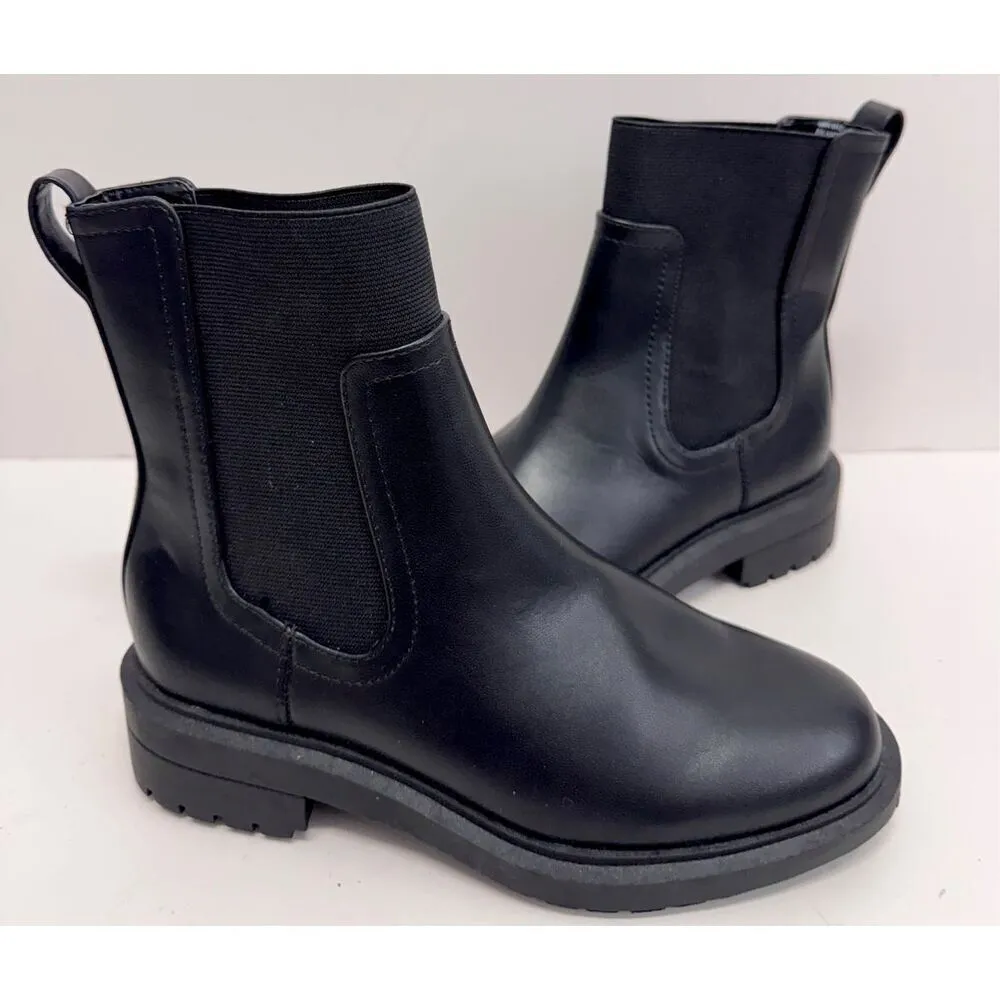 Alfani Boots Size 5.5 Black Lug Sole Block Heel Pull On Style Booties - Image 6