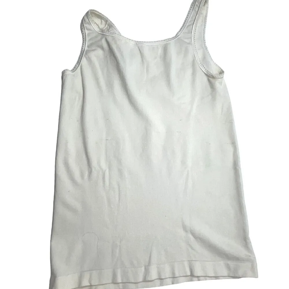Vintage Wacoal Small White Sleeveless Tank Top With Floral Embroidery 71j - Image 2