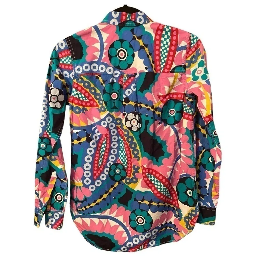 J Crew Classic Boy Fit Shirt in Ratti Kaleidoscope Print Size 0 Abstract Blouse - Image 3