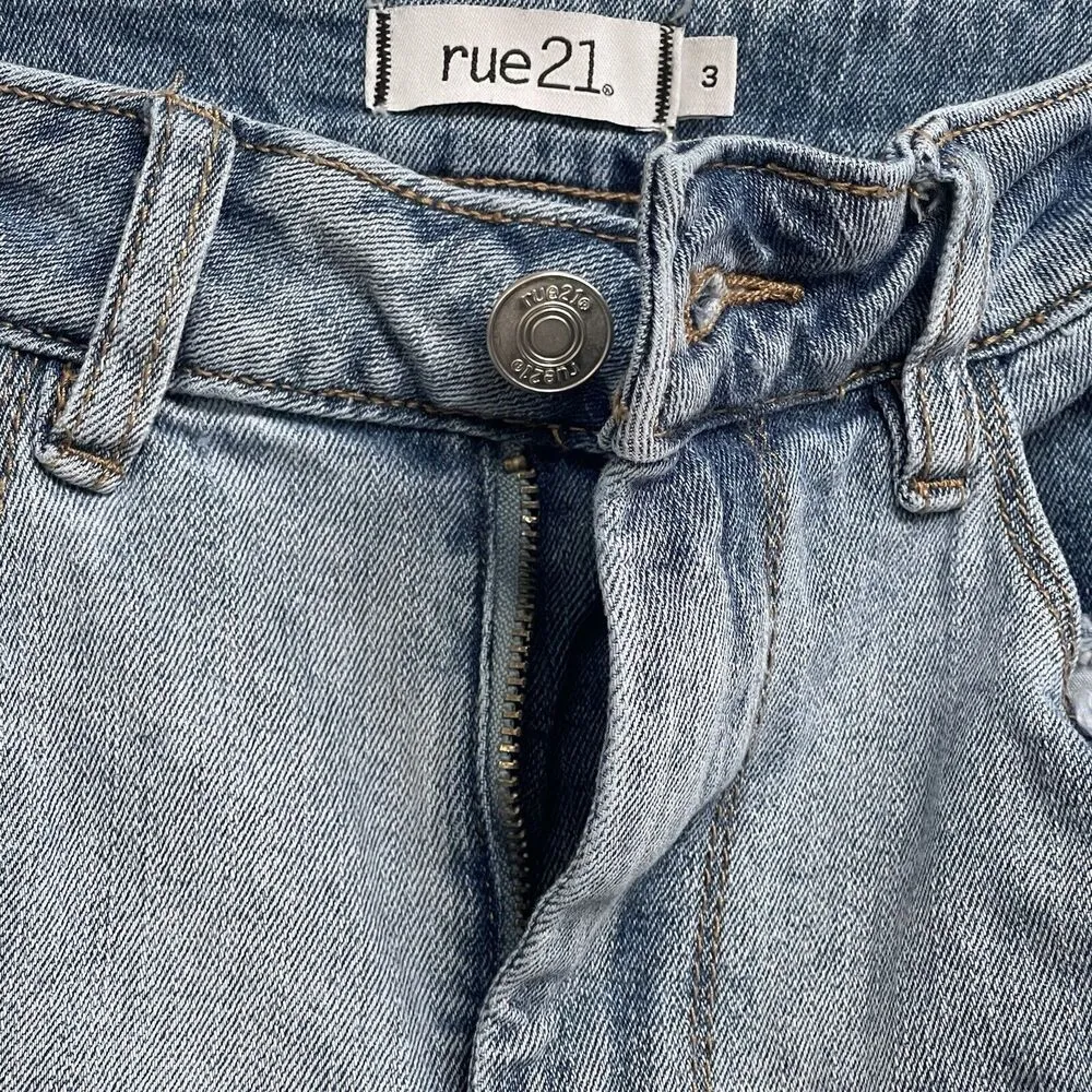 Rue21 JRs SZ 3 Festival Flare Jeans Hi-Rise Distressed Frayed Hems Two-Tone Boho - Image 7