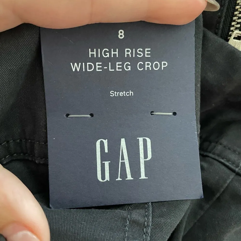 GAP Lace Up High Rise Wide Leg Crop Pants Black Size‎ 8 NEW - Image 6