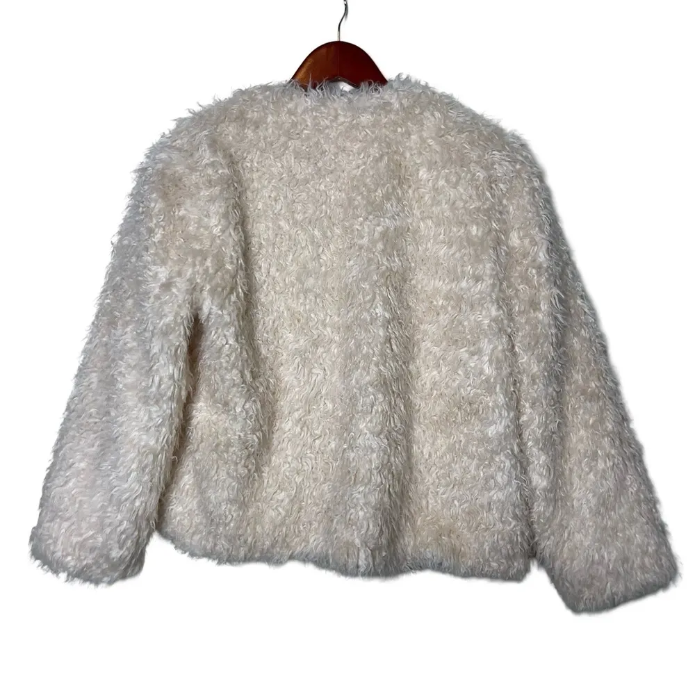 Cabi Womens Teddy Jacket Faux Fur Coat Lined Shaggy Cropped Cream Size Small S - Image 3