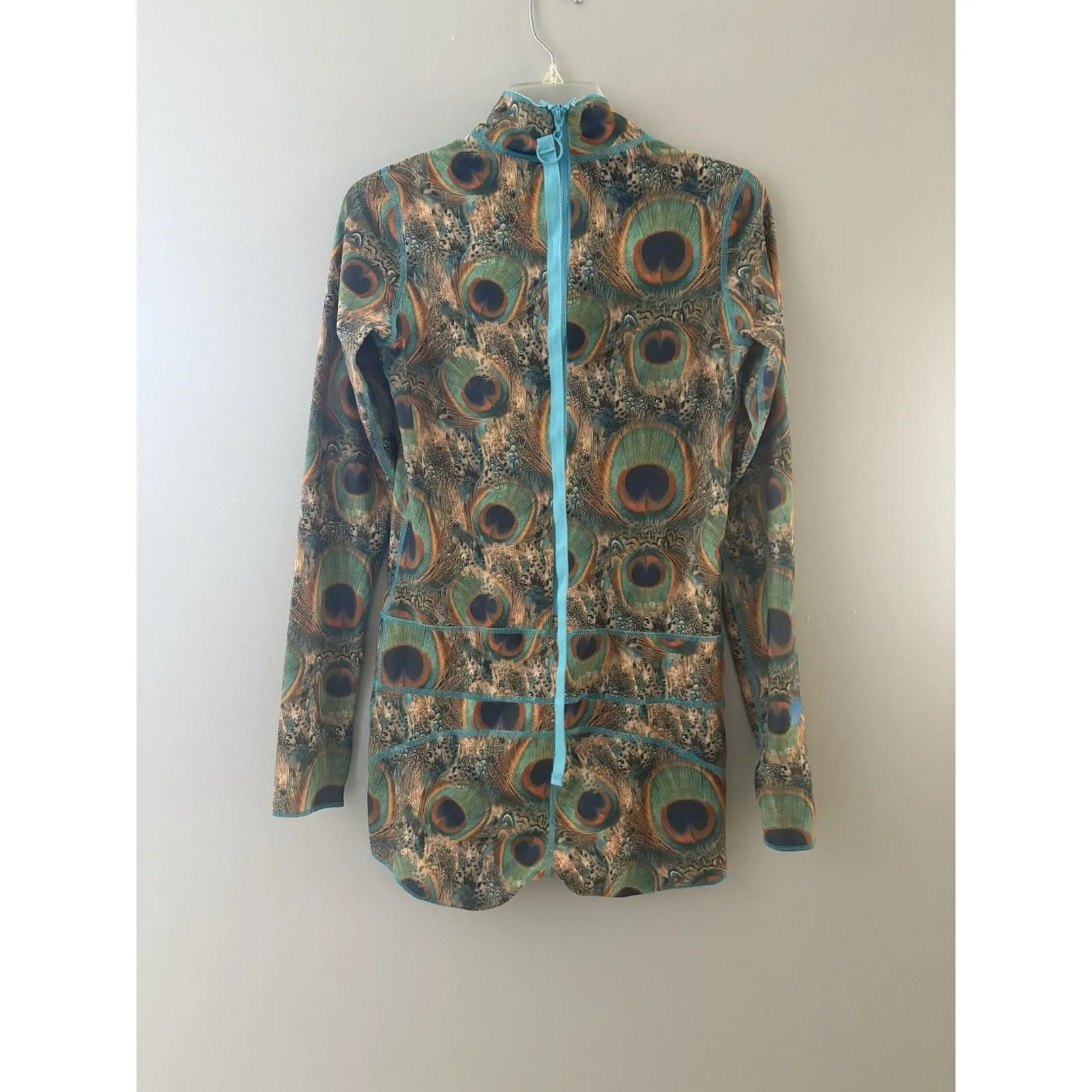 Tutu Blue Swimsuit Size L Peacock Shortie Sun Protection Rash Guard Long Sleeve Size L - Image 2