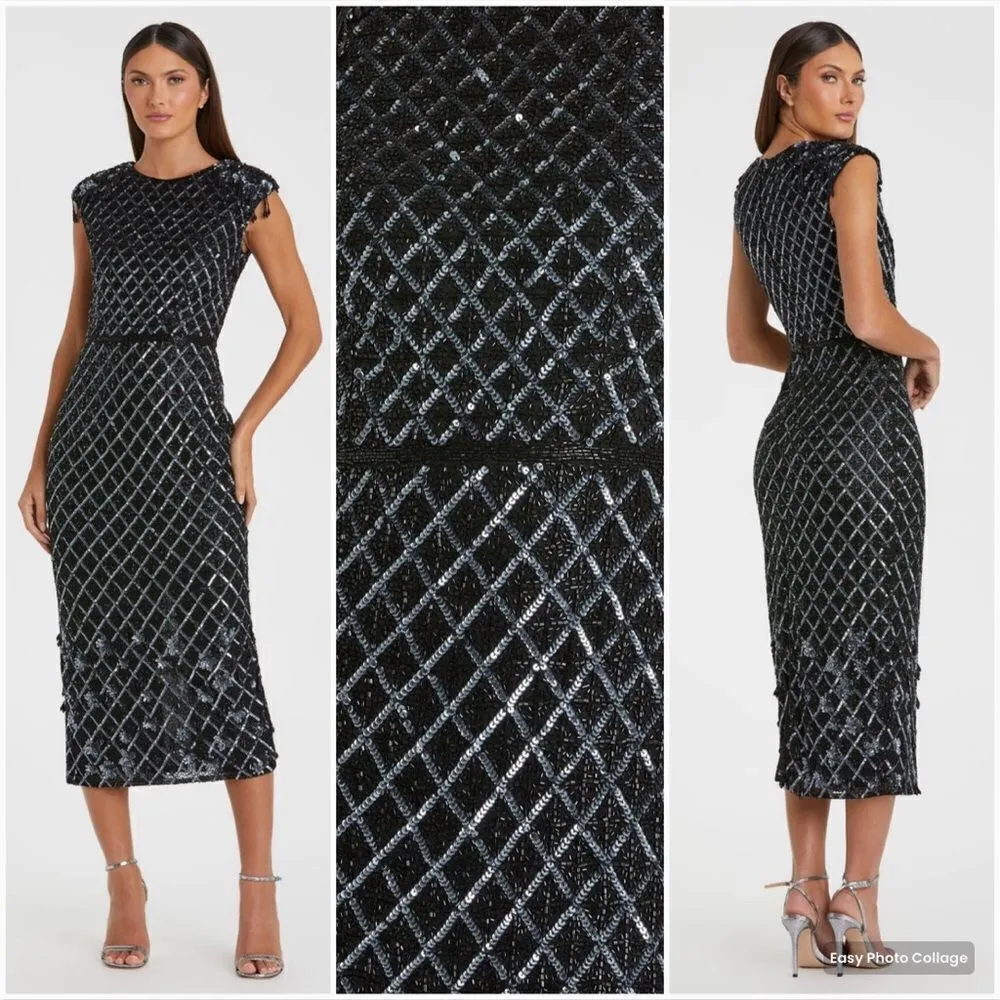 Mac Duggal 5776 Womens HIGH NECK DRESS W/ CRYSTAL FRINGE DETAIL - Image 2