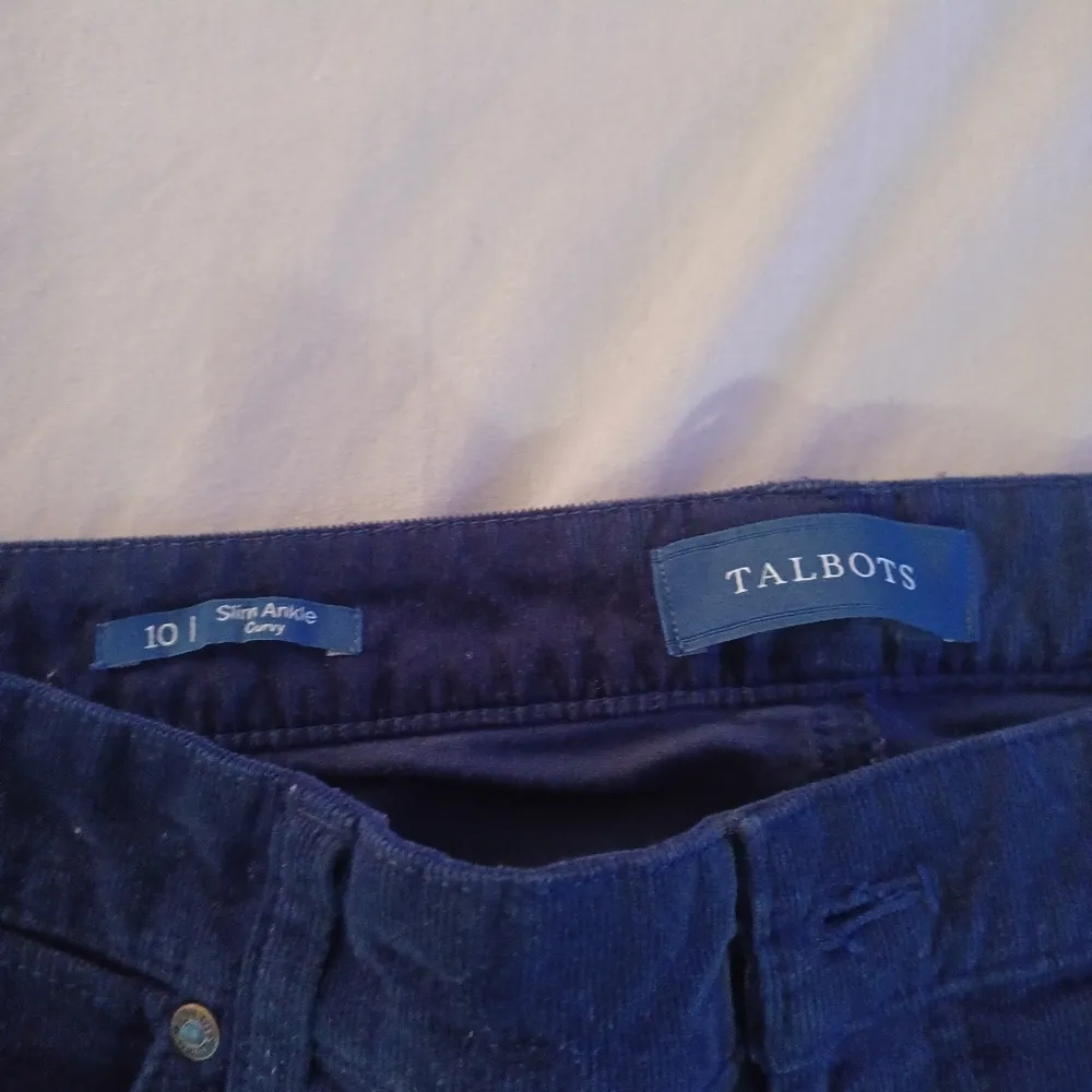 Talbots Womens Pants 10 Corduroy Dark Blue Curvy Pockets Chino Dress Office - Image 2