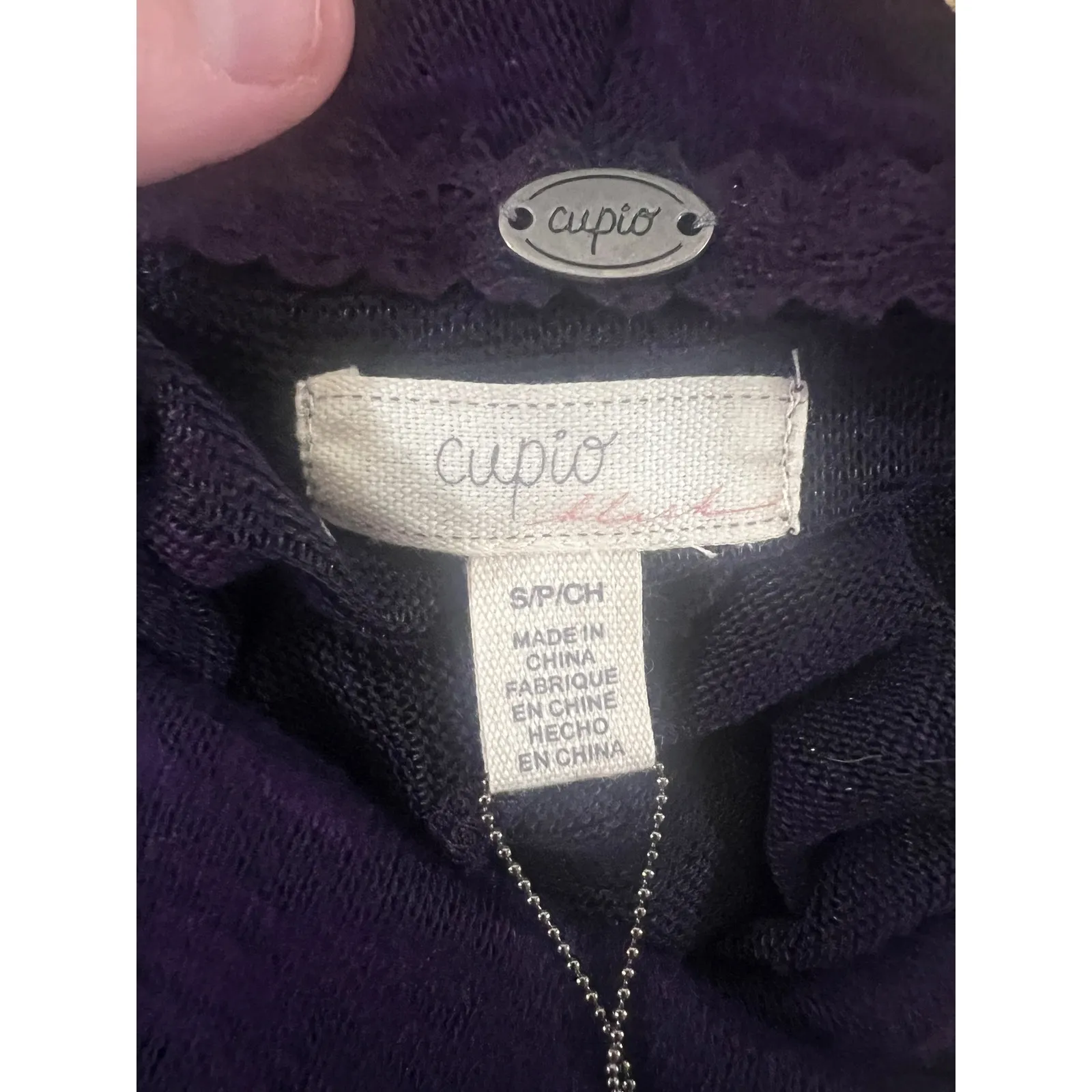 NEW Cupio Blush Purple Cowl Neck Long Sleeve Sheer Knit Dress Women's Size S - Image 6