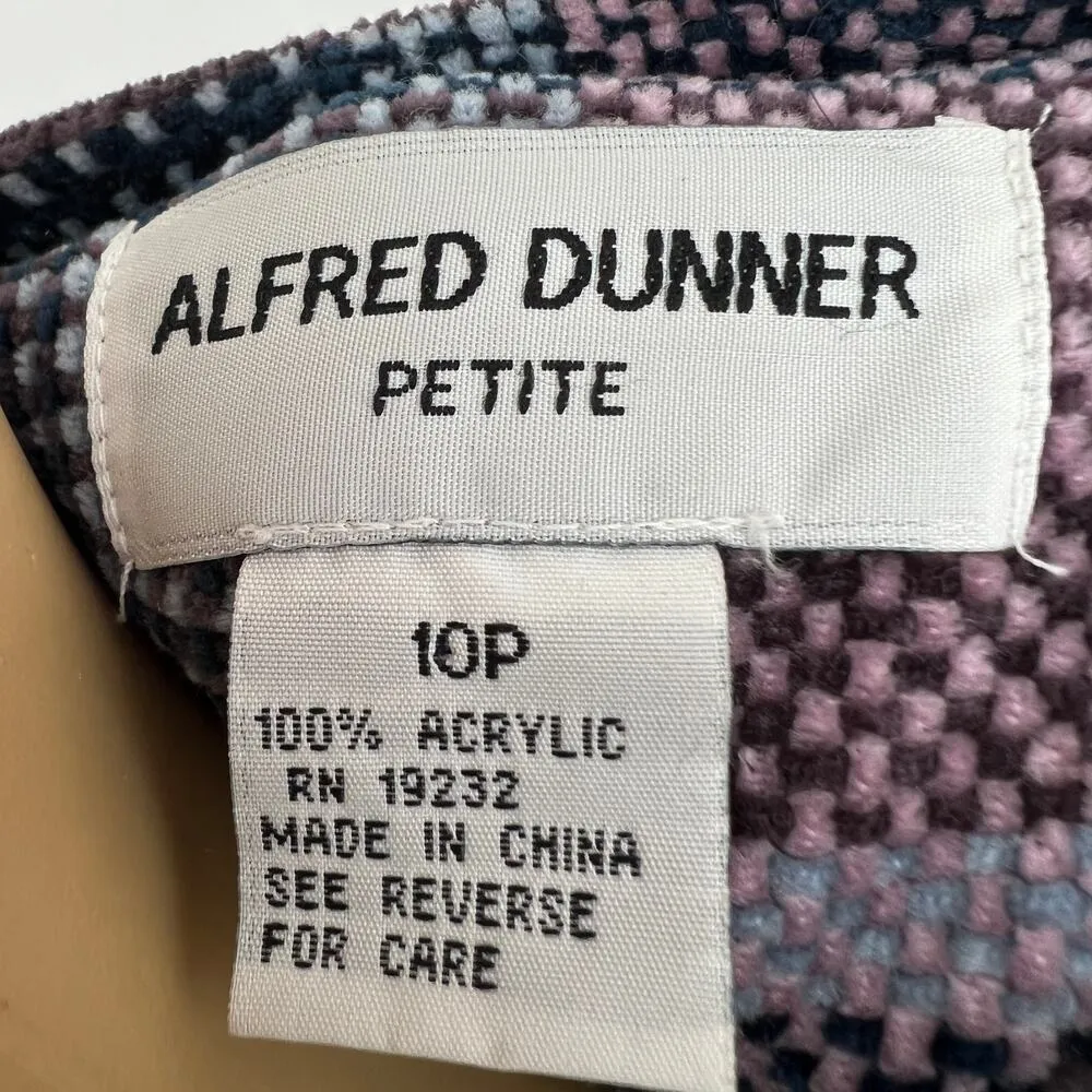 VINTAGE Alfred Dunner Blazer US 10 Womens Petite Purple Tweed Plaid Button Up Size 10P - Image 8