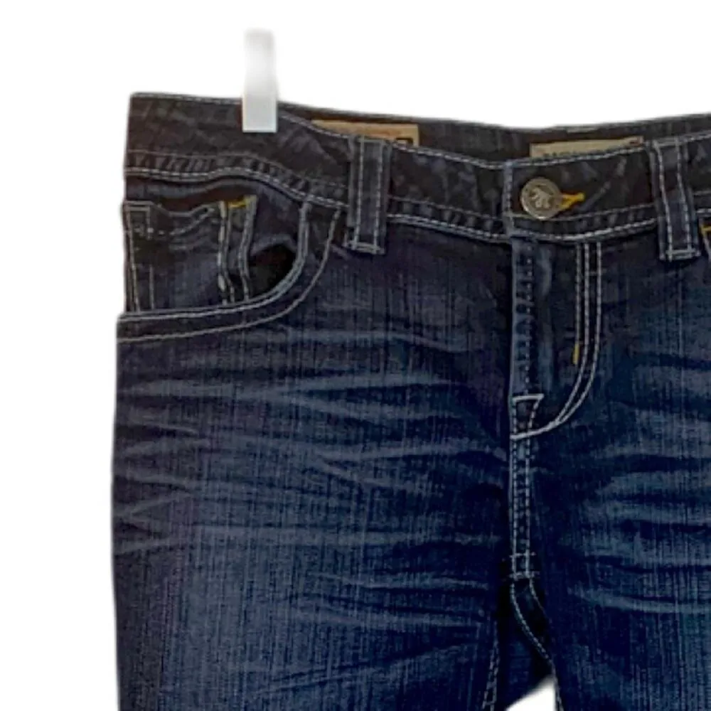 MEK The Buckle Women's Mid Rise Dark Wash Raw Hem Boot Cut Jeans Size 29 Blue - Image 6