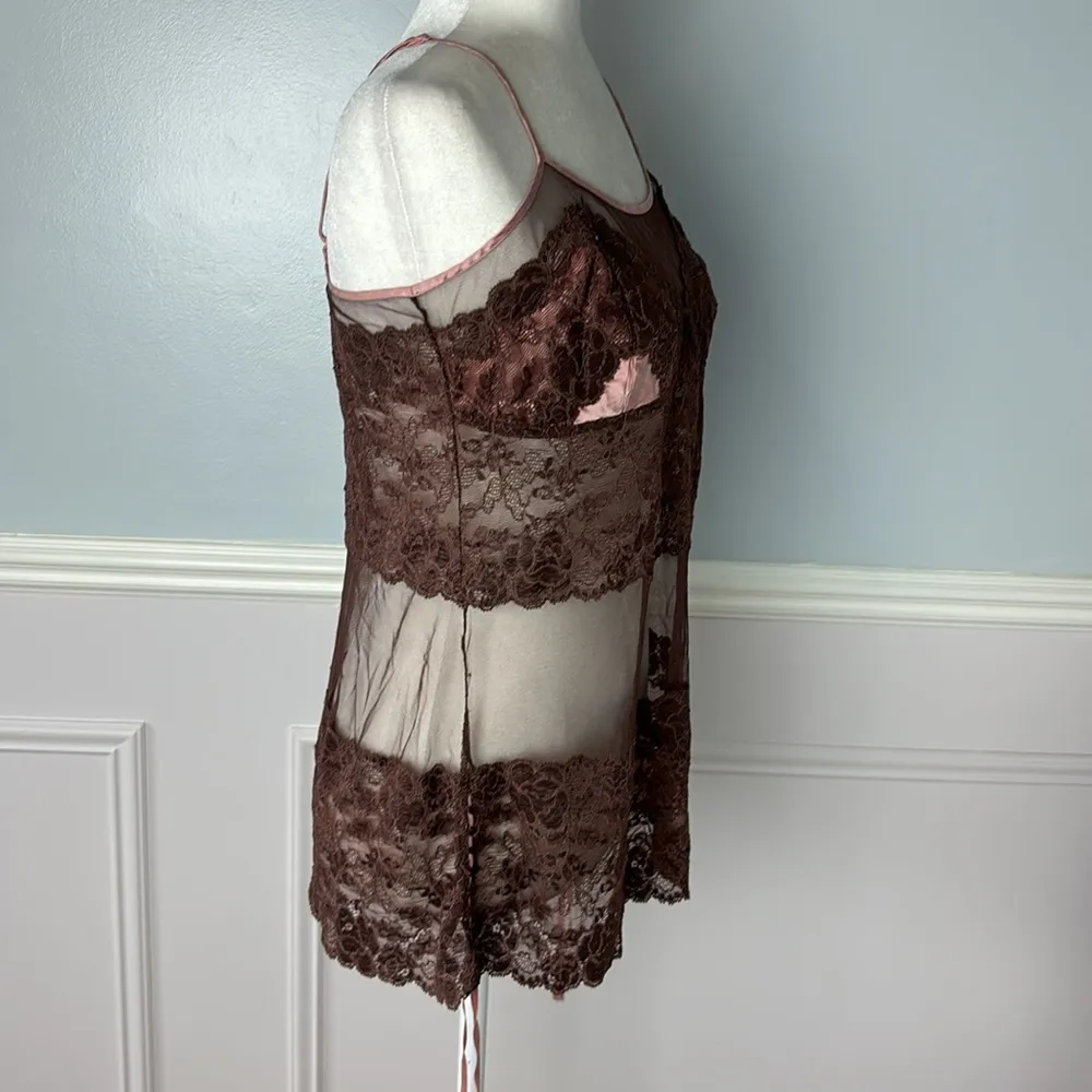 Victoria's Secret Rose Gold Sheer Slip 100% Silk Mesh Lace Size Medium Lingerie - Image 7