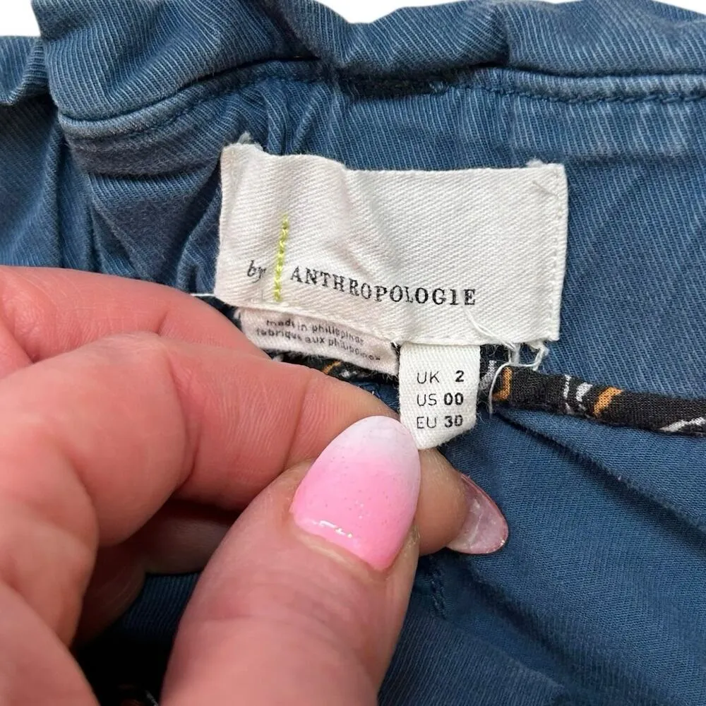 Anthropologie Pants Women’s O Teal Ellie Embroidered Belted Barrel Leg Utility - Image 3