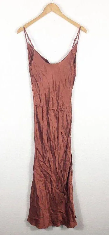 Yana Brown Satin Maxi Slip Dress Small Wedding Cocktail Minimalist - Image 13