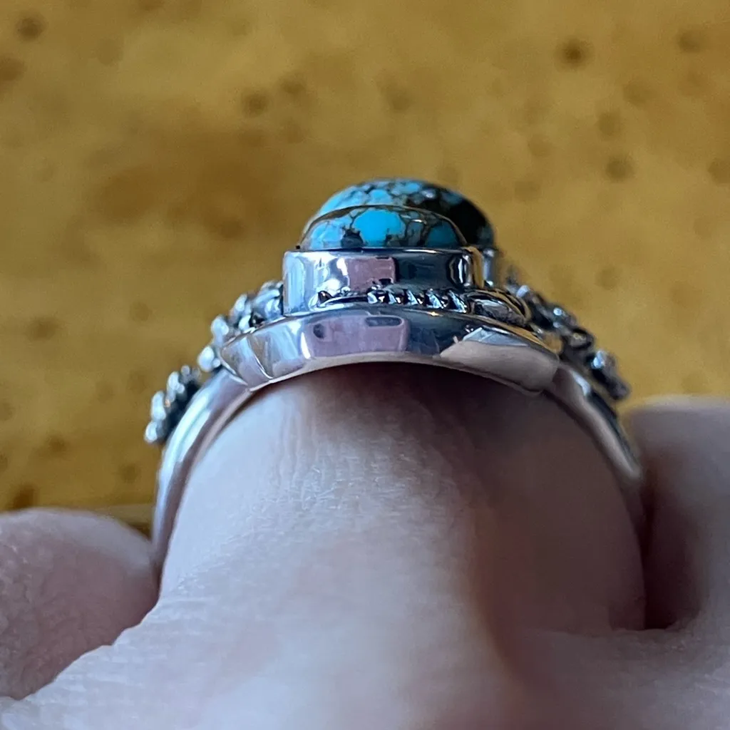 Natural Turquoise Sterling Silver Snake Ring Size 7 - Image 2