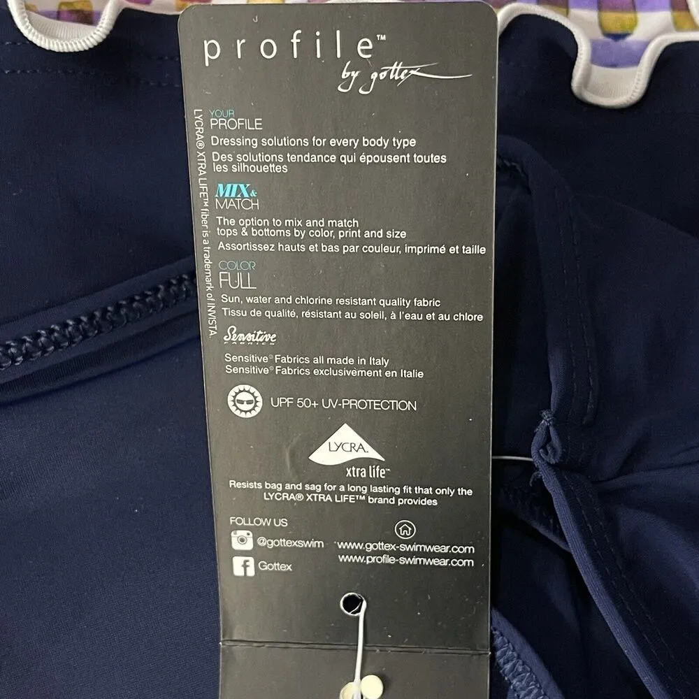 Profile by Gottex Palm Springs SZ 16 Swim Skirt Side Slit Ruffled UPF 50+ Blue - Image 11