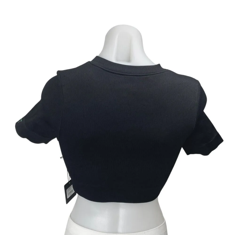 NEW SET Active Black Rib Sculpt Knit Short Sleeve Zip Up Crop Moto Sweater Top S - Image 2