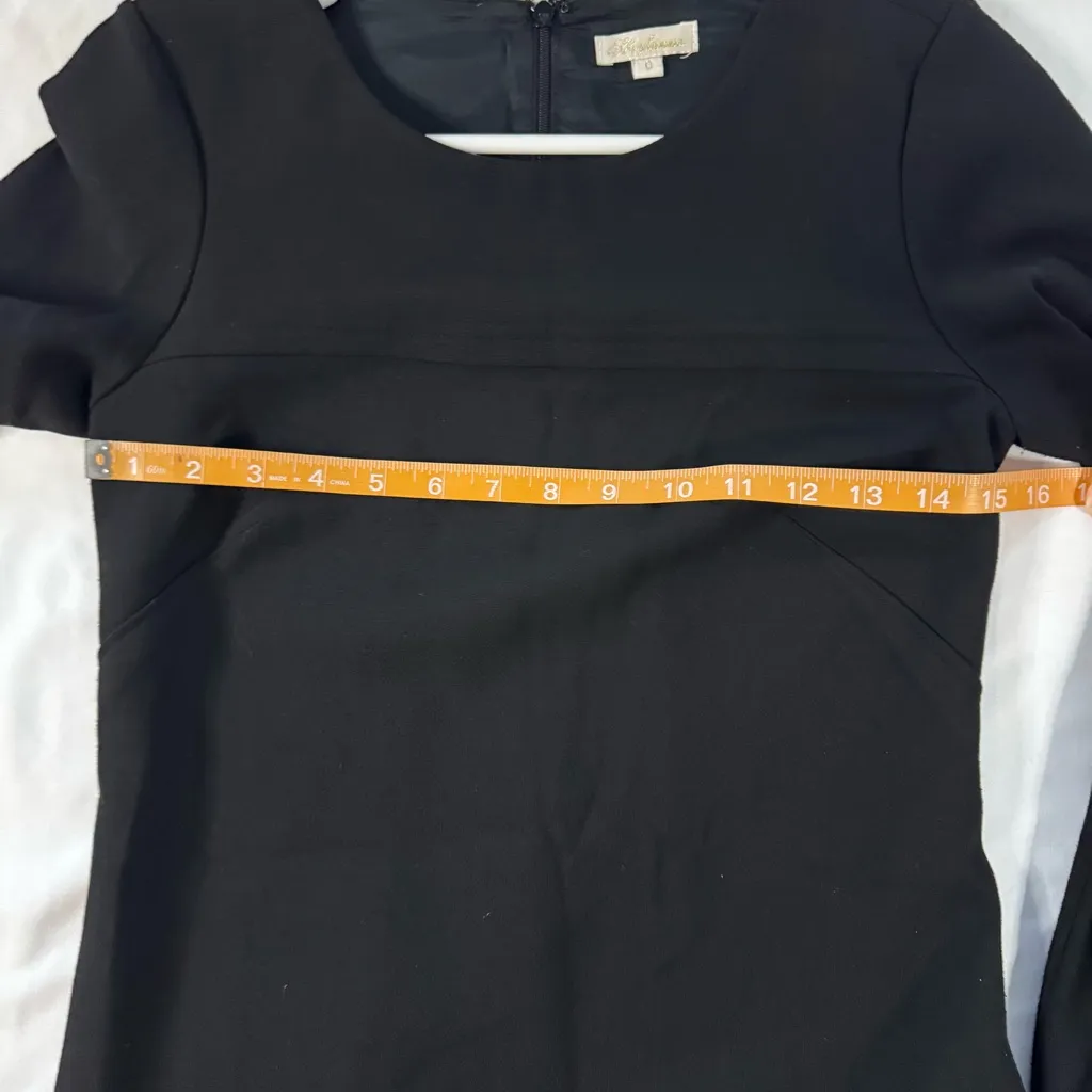 Shoshanna Black Long Sleeve Round Neck Shift Dress Pockets Formal Cocktail sz 0 - Image 4
