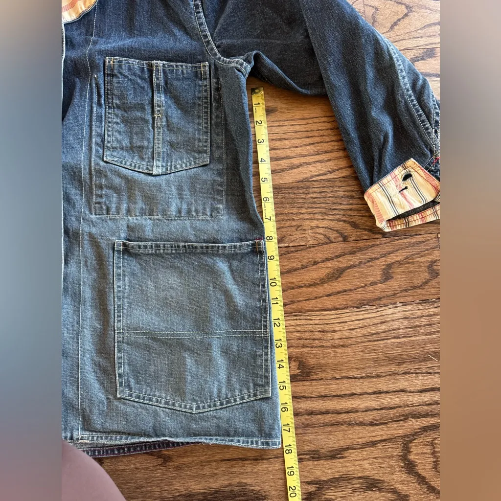 Sundance Barn Chore Coat Denim Vintage Dark Wash Americana Western Medium Stripe - Image 4