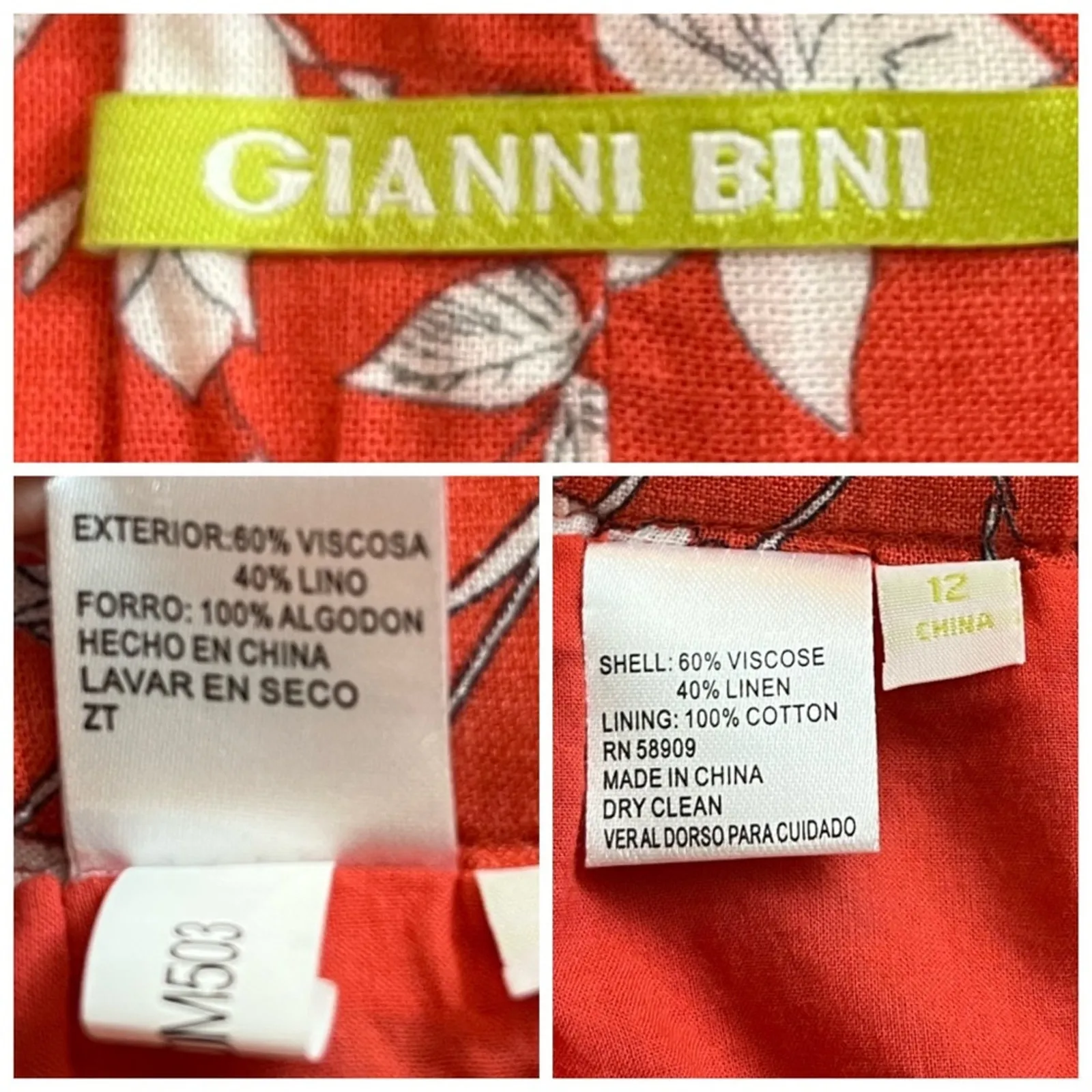 Gianni Bini Shorts Soft Linen Blend Tie Waist Pockets Coral Floral Women’s 12 - Image 7