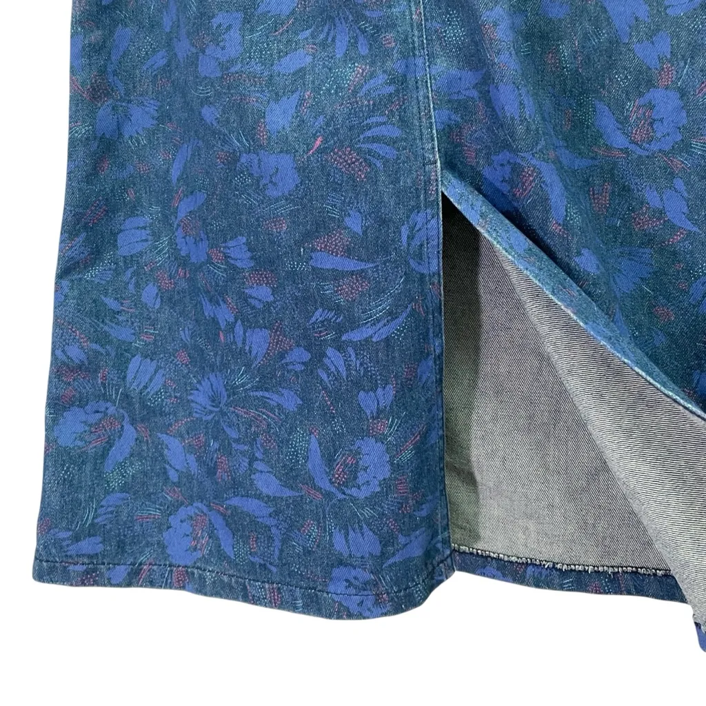 Vintage Lee Denim Skirt Size Small High Waist Floral Print Midi USA Made Blue - Image 10