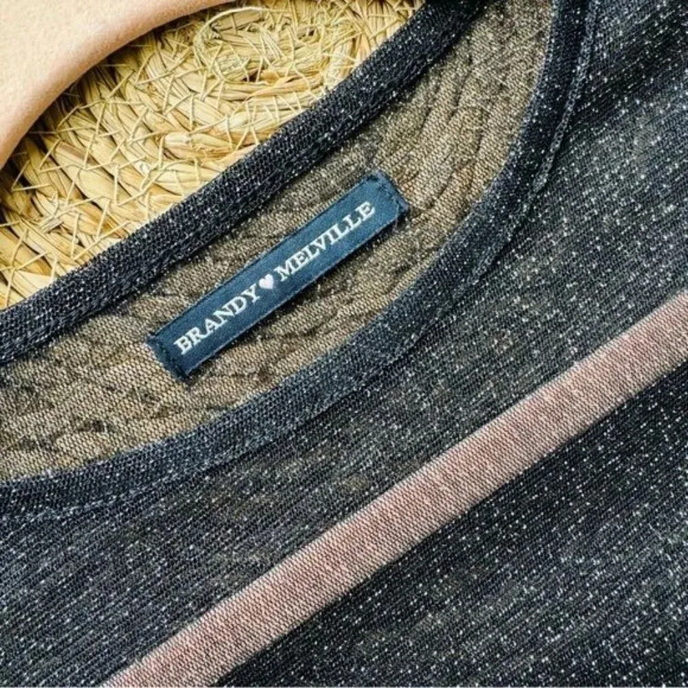 BRANDY MELVILLE Black Porter‎ Sheer Glitter Top - Image 6