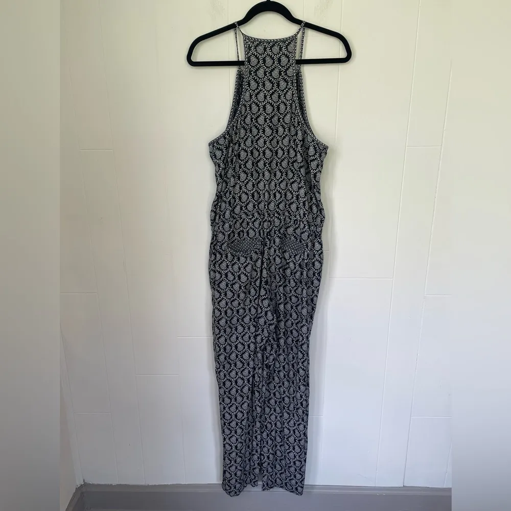 Lou & Grey Sleeveless Jumpsuit Black White Boho Festival Pockets ~ Size M - Image 3