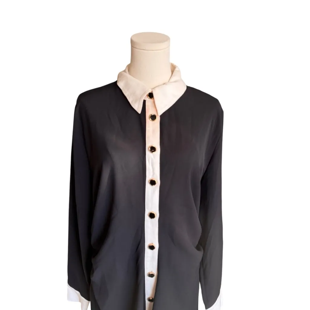 ZARA - Black & White Contrast Long Sleeve Button Preppy Shirt Dress XL - Image 3