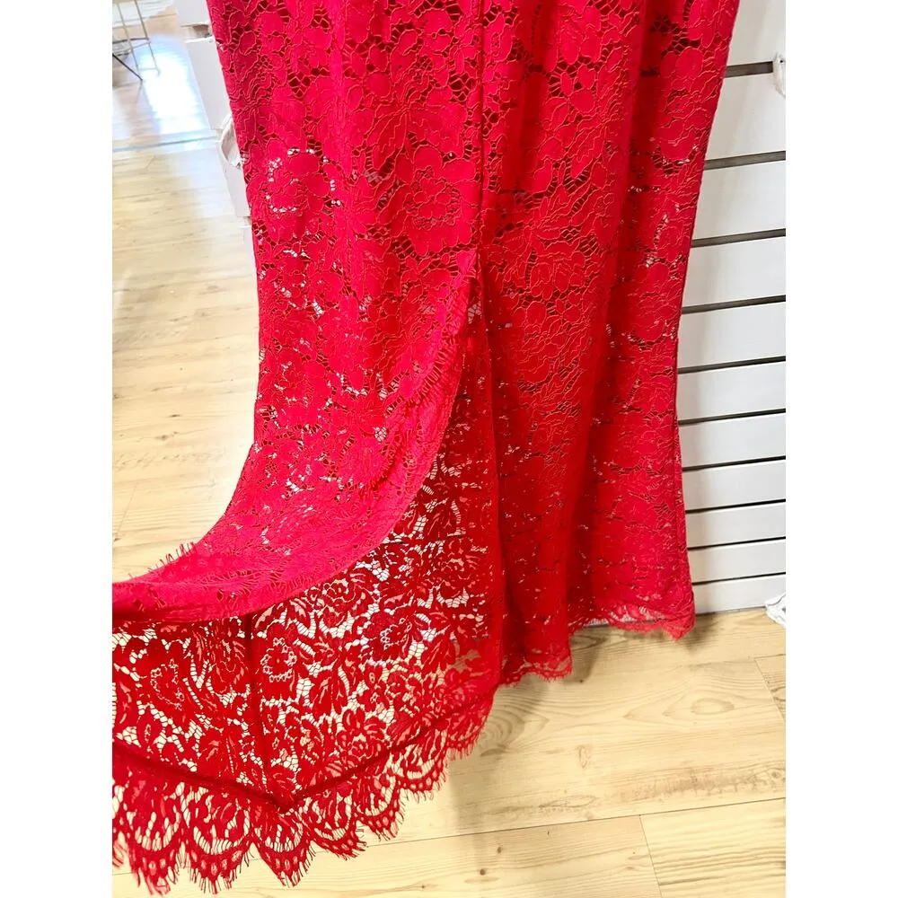 Rachel Zoe Estelle Lace Cut-Out Back Slit Mermaid Maxi Dress Rouge Womens Size 8 - Image 5