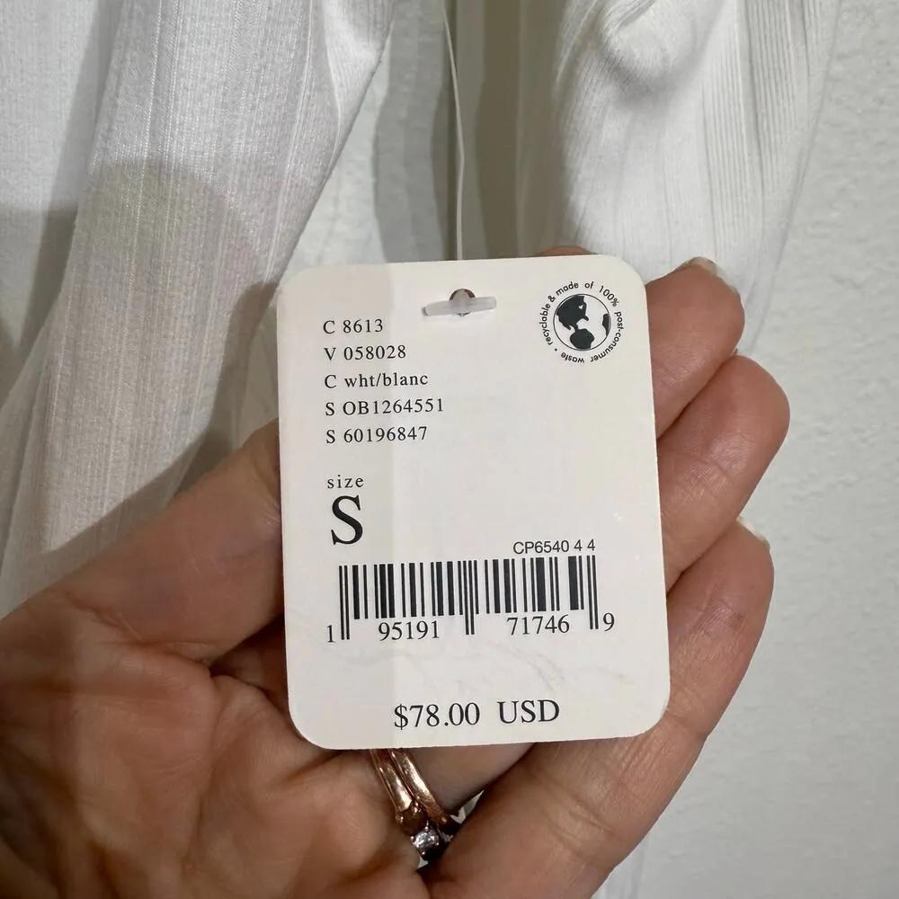 Free People Movement White Ribbed Hooded Pullover Sz S NWT - Image 7