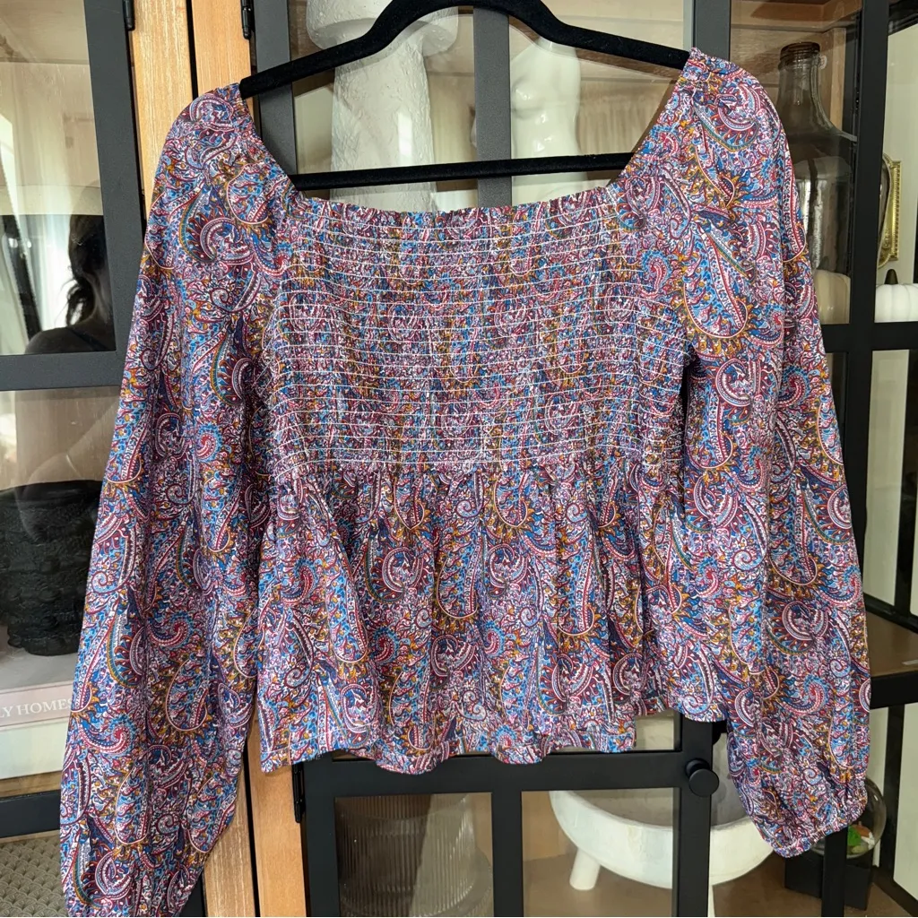 J.Crew Liberty Puff Sleeve Smocked Top Arts Tropical Prince Print paisley blouse - Image 8