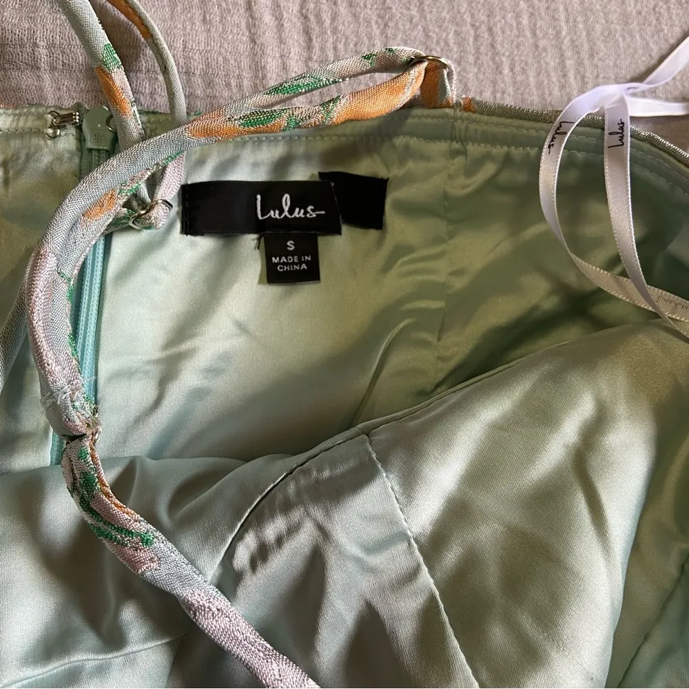 NWOT Lulus Enviable Aesthetic Light Blue Floral Jacquard Bustier Midi Dr… - Image 11