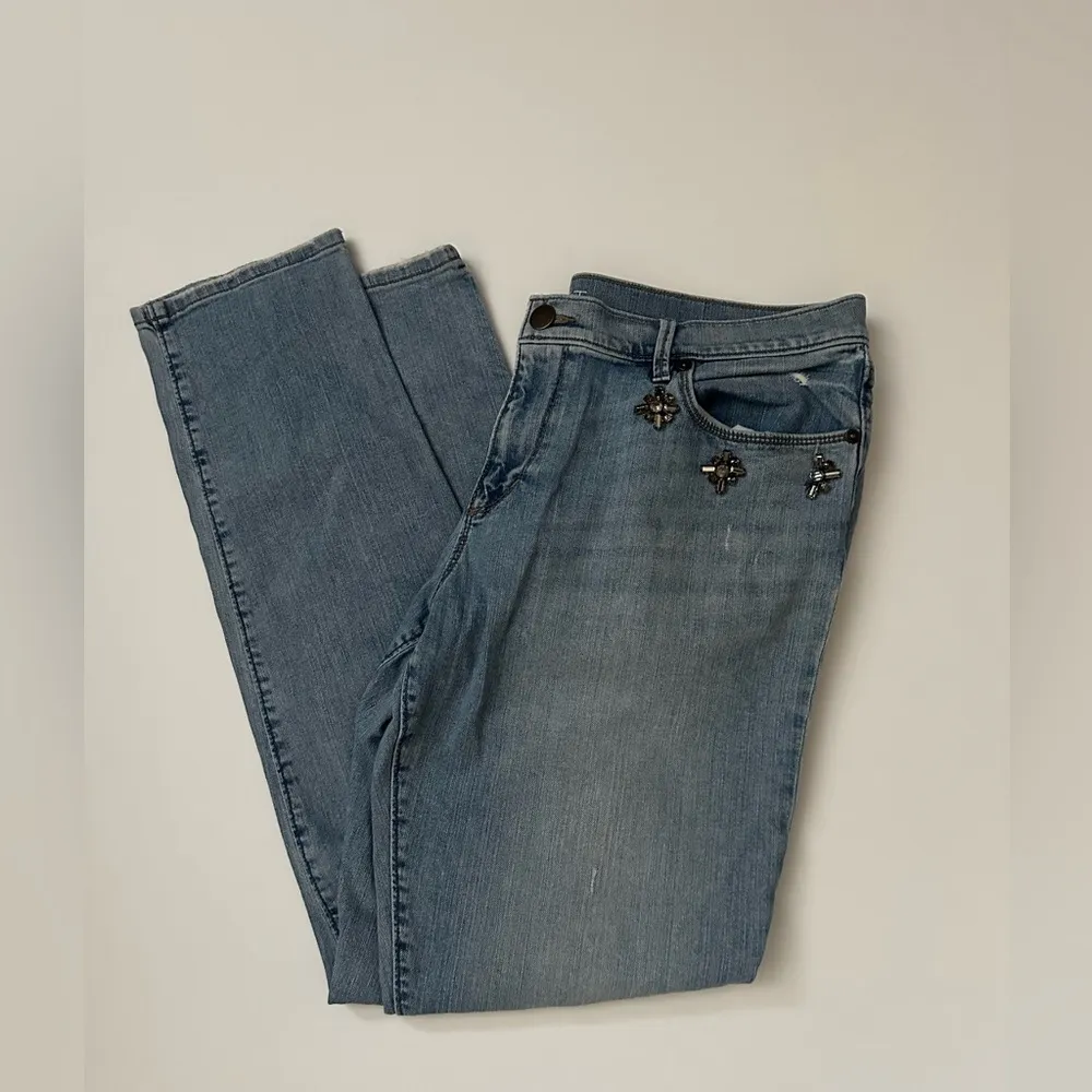 LOFT Relaxed Skinny Jeans Sz 30 / 10 Light Wash Beaded Embellished  Mid Rise‎ - Image 3
