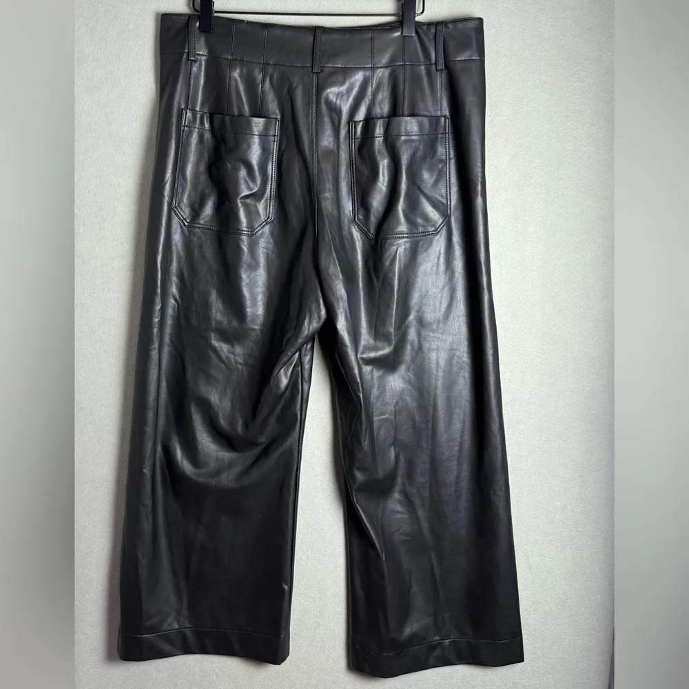 Anthropologie Maeve The Colette Cropped Wide Leg Faux Leather Pant In Black 32P - Image 2
