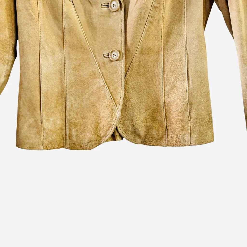 Siena Tan Suede Leather Blazer Jacket Women’s Size 4 Tailored Button Front - Image 6