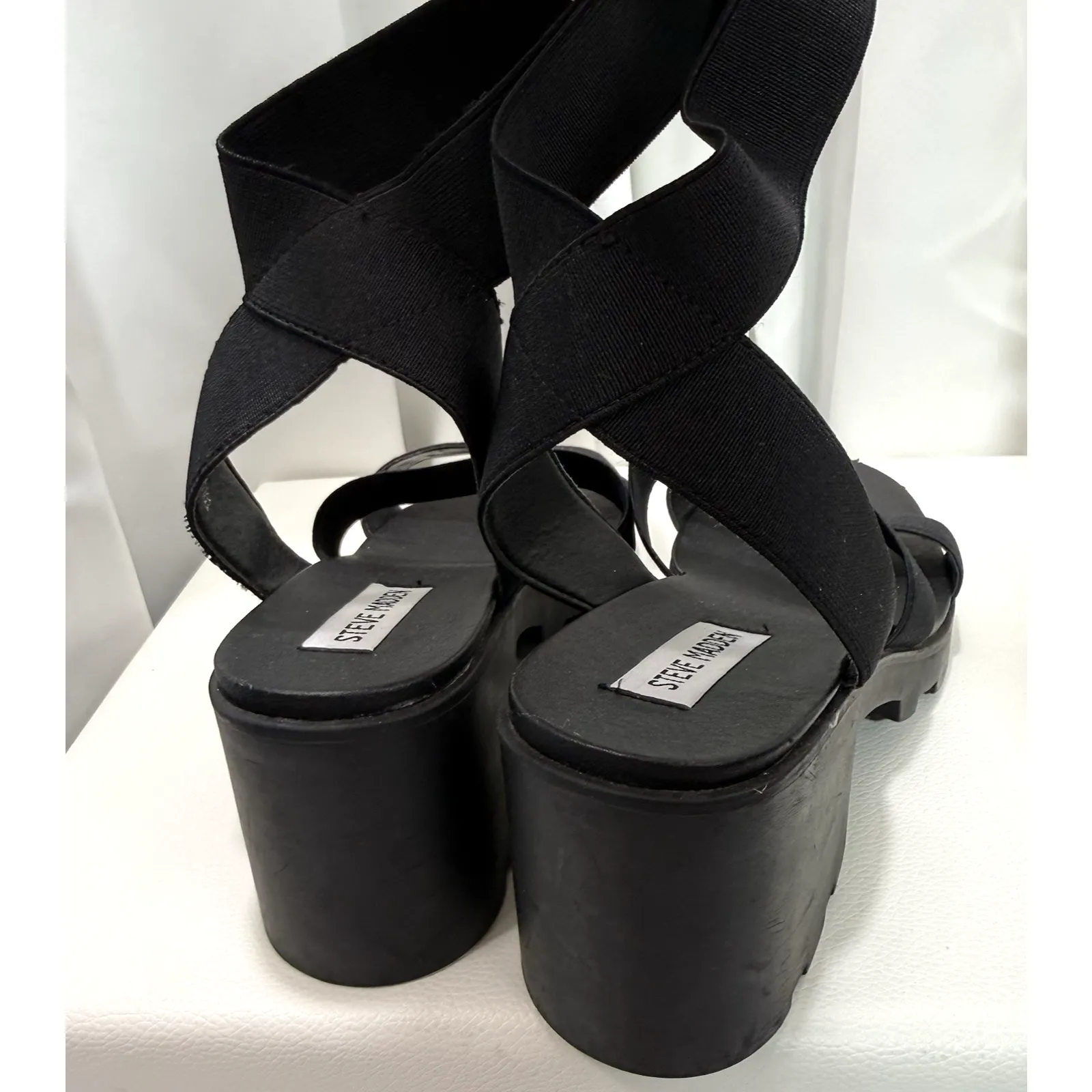 STEVE MADDEN Comfort Black Elastic Fabric Block Heel Sandal Shoes Size 10 - Image 6