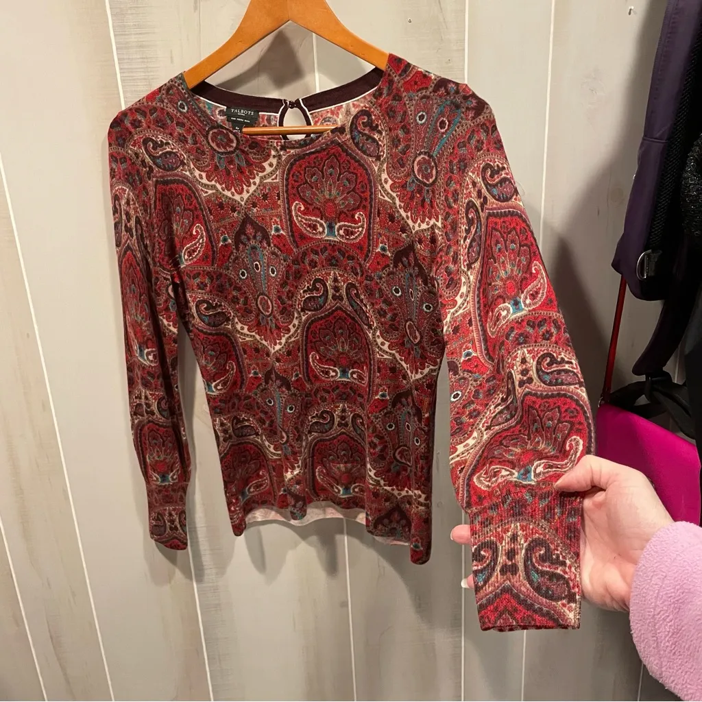 Sweet kashmiri nights paisley boho marino wool crew neck lightweight sweater - Image 8