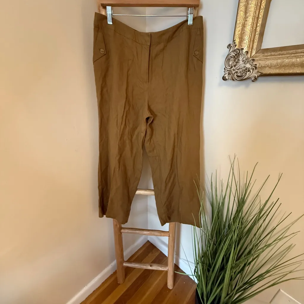 J.JILL BROWN CROPPED WIDE LEG 100% LINEN PANTS, GENUINE FIT AT WAIST, SIZE 12 - Image 5