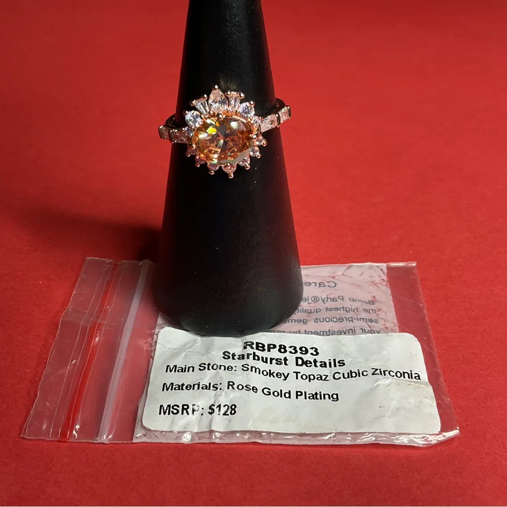 Bomb Party RBP8393 “Starburst Details” Cubic Zirconia on Rose Gold Sz 9 Ring NWT - Image 4