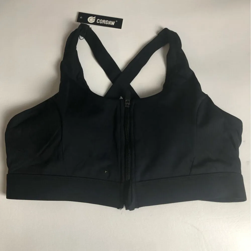 Cordaw Women's Athletic Sporty Zip Front Sports Bra Sz XL Black - Image 2