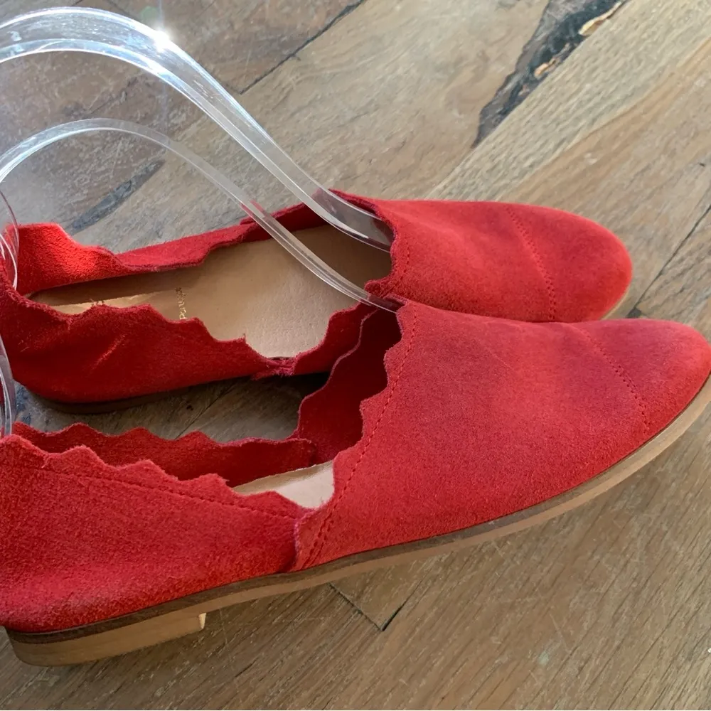Seaside Red Suede Made in Portugal Scalloped Slip On Flat Shoes Size US … - Image 4