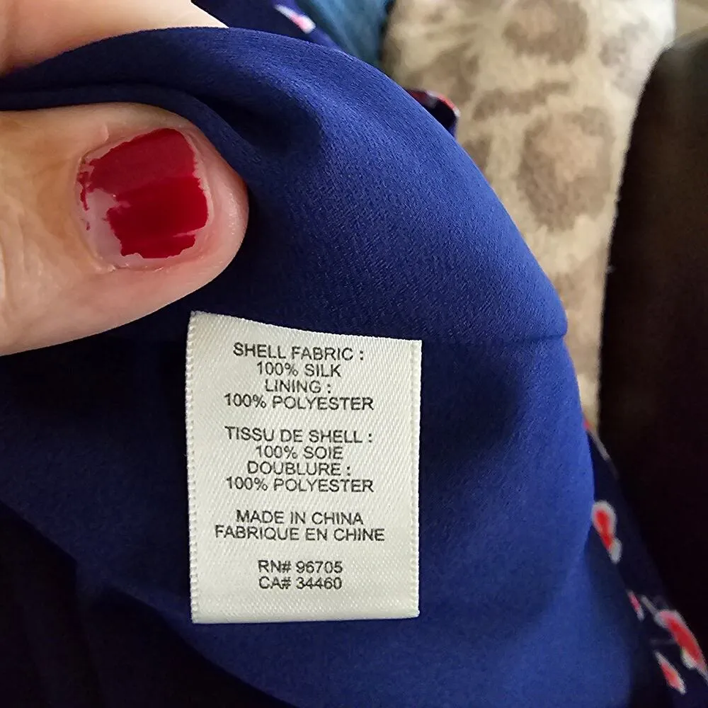 Rebecca Taylor Kyoto Silk Floral Women's Size 12 Navy Red Floral Print TV Show - Image 8