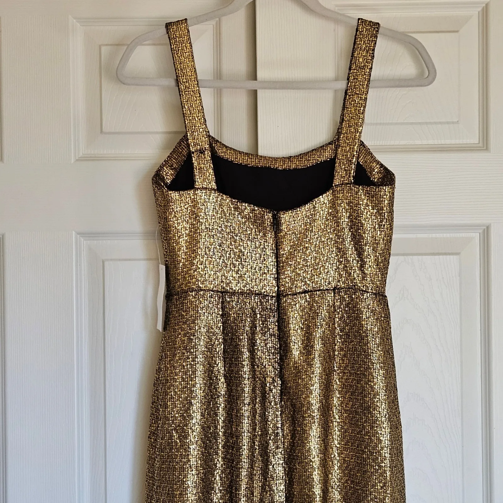 Mestiza New York Jody Metallic Gold Tweed Square Neck Flutter Hem‎ Midi Dress 2 - Image 12
