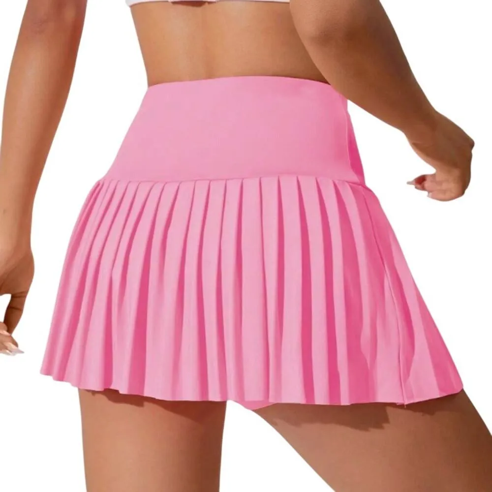 Wide Waistband Pleated Hem Sports Skort in Pink, Size XS​ - Image 2