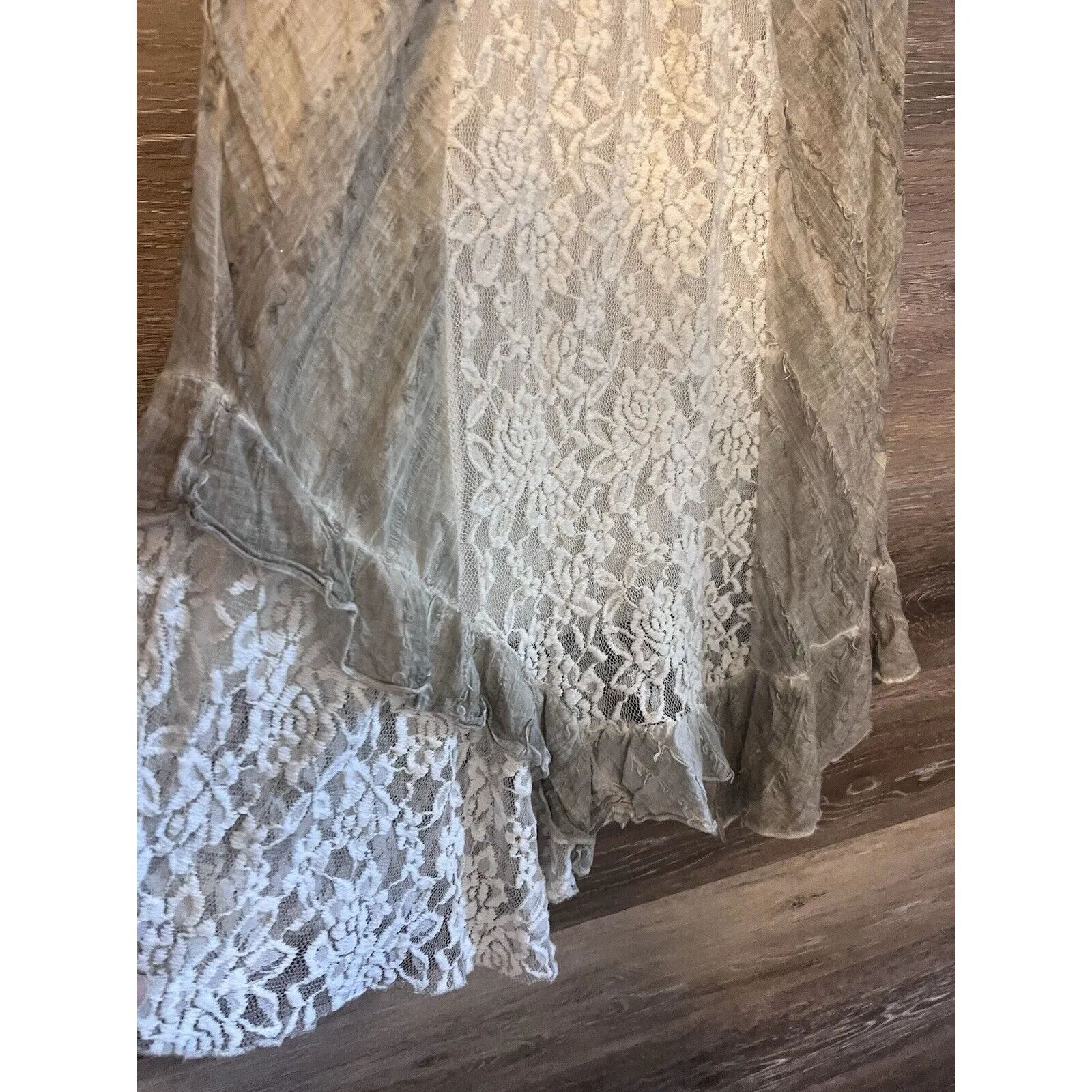 Cottagecore Aziza Dress Sz M Lace Boho Ivory Asymmetrical Mini Grunge Cotton Size M - Image 6