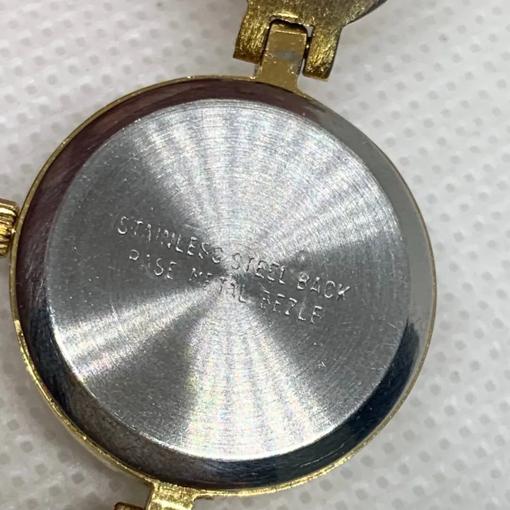 Vintage Unitron gold tone 22mm quartz analog faux pearls link band 7” running - Image 5