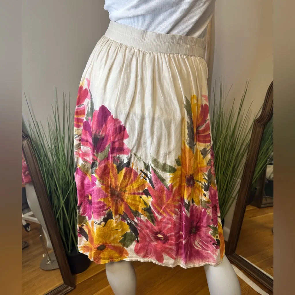 Papillon LA Swing Skirt Cream With Floral Print Cotton Silk Small Pink - Image 2