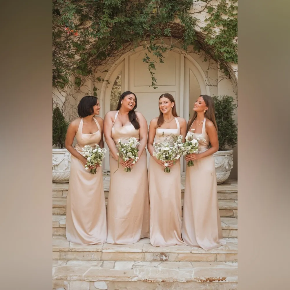 SHOW ME YOUR MUMU Hazel Halter Maxi Dress In Champagne Luxe Satin - Image 6