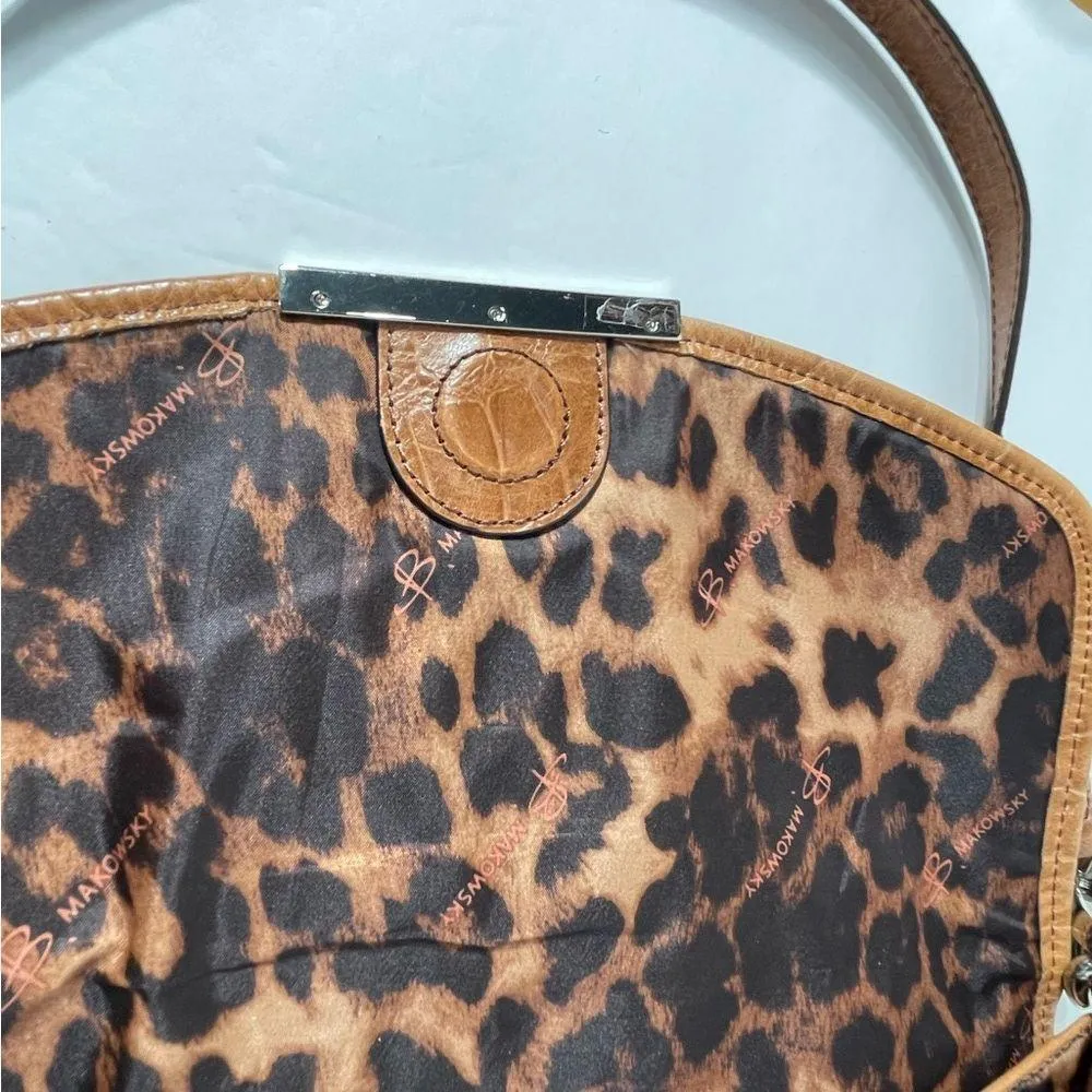 B MAKOWSKY Brown Crocodile Patterned Leather Satchel Purse - Image 11