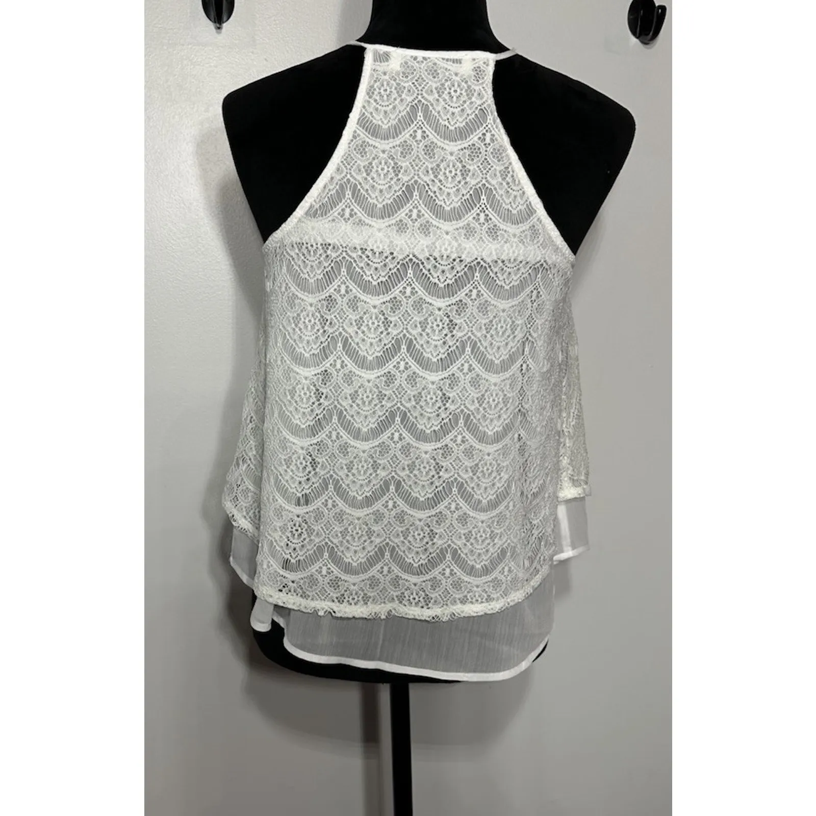 Abercrombie & Fitch Babydoll Top White Lace Flowy Y2K Halter Keyhole Front Small - Image 2